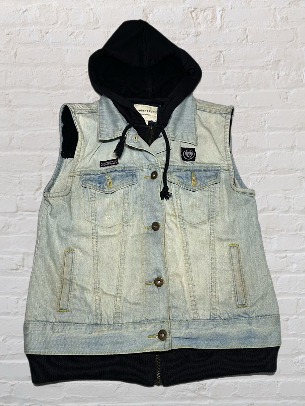 Rise Against x Forever 21 Reworked Light Blue Denim Vest w/ Black Hood in Small